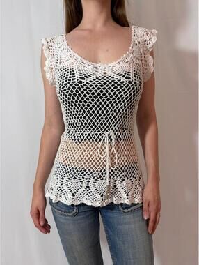 No Boundaries White Open Knit Doily Boho Summer Fairy Top
